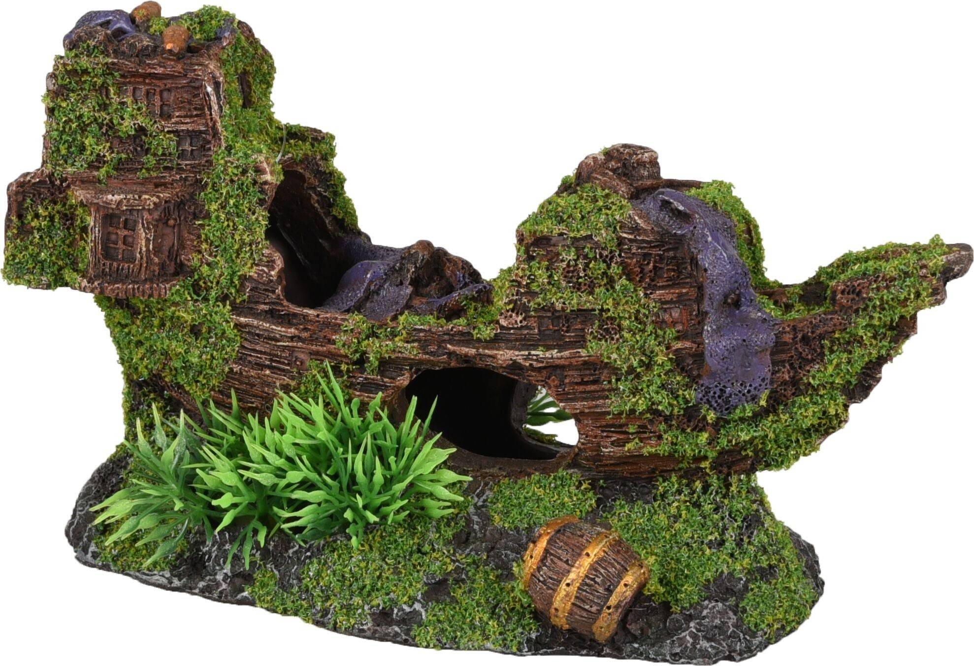 Décoration aquarium épave de bateau cachettes effet mousse 18 cm - Image 1