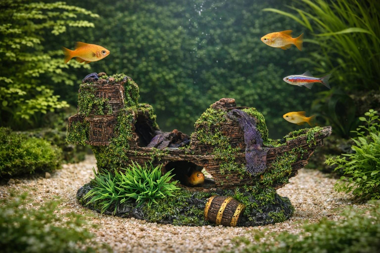 Décoration aquarium épave de bateau cachettes effet mousse 18 cm - Image 3