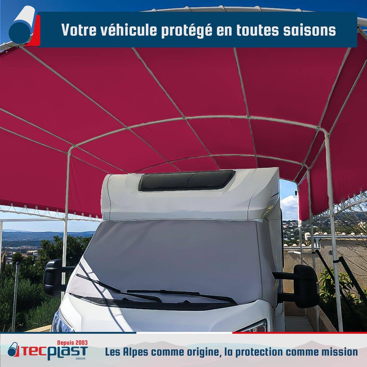 Bâche pour Carport 4x4 m LP506CP Rouge Bordeaux - Garantie 5 ans - Toile PVC étanche pour abri de voiture TECPLAST - Image 2
