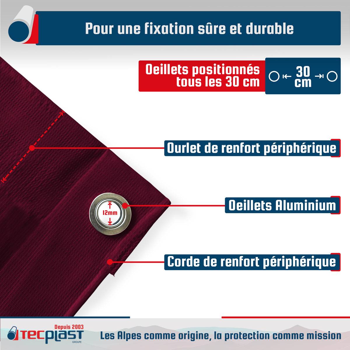 Bâche pour Carport 4x4 m LP506CP Rouge Bordeaux - Garantie 5 ans - Toile PVC étanche pour abri de voiture TECPLAST - Image 5