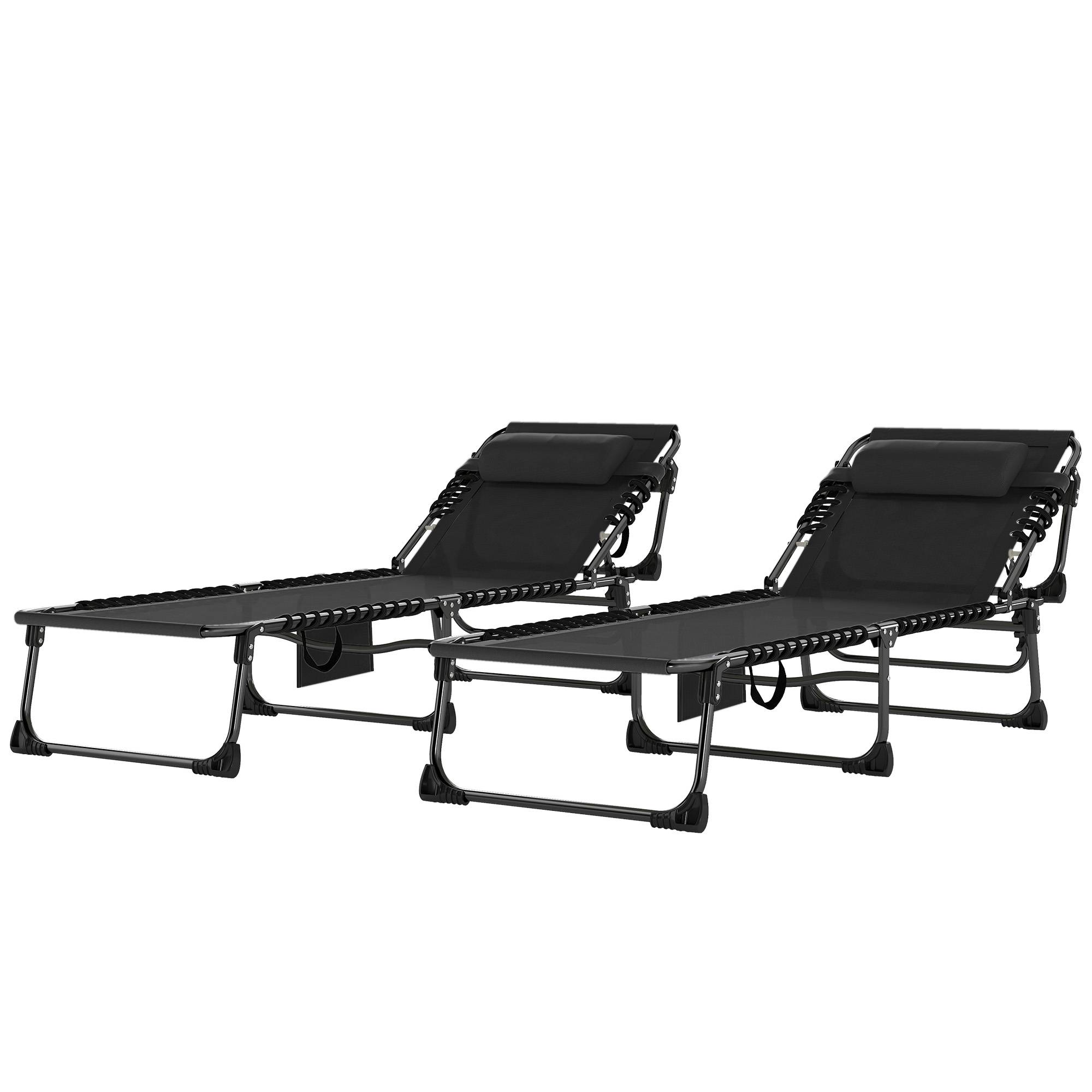 Sans Marque - Ensemble de 2 chaises longues de jardin pliantes et inclinables à 5 positions avec coussins, 57 x 200 x 38 cm, noires - Image 1