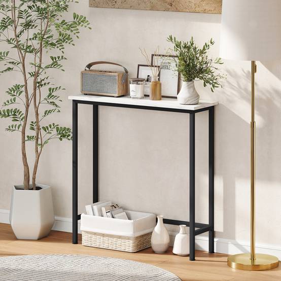 Console, table d'entrée avec pieds réglables et système anti-basculement, 75 x 24 x 76 cm, idéale pour les petits espaces, noire - Image 9