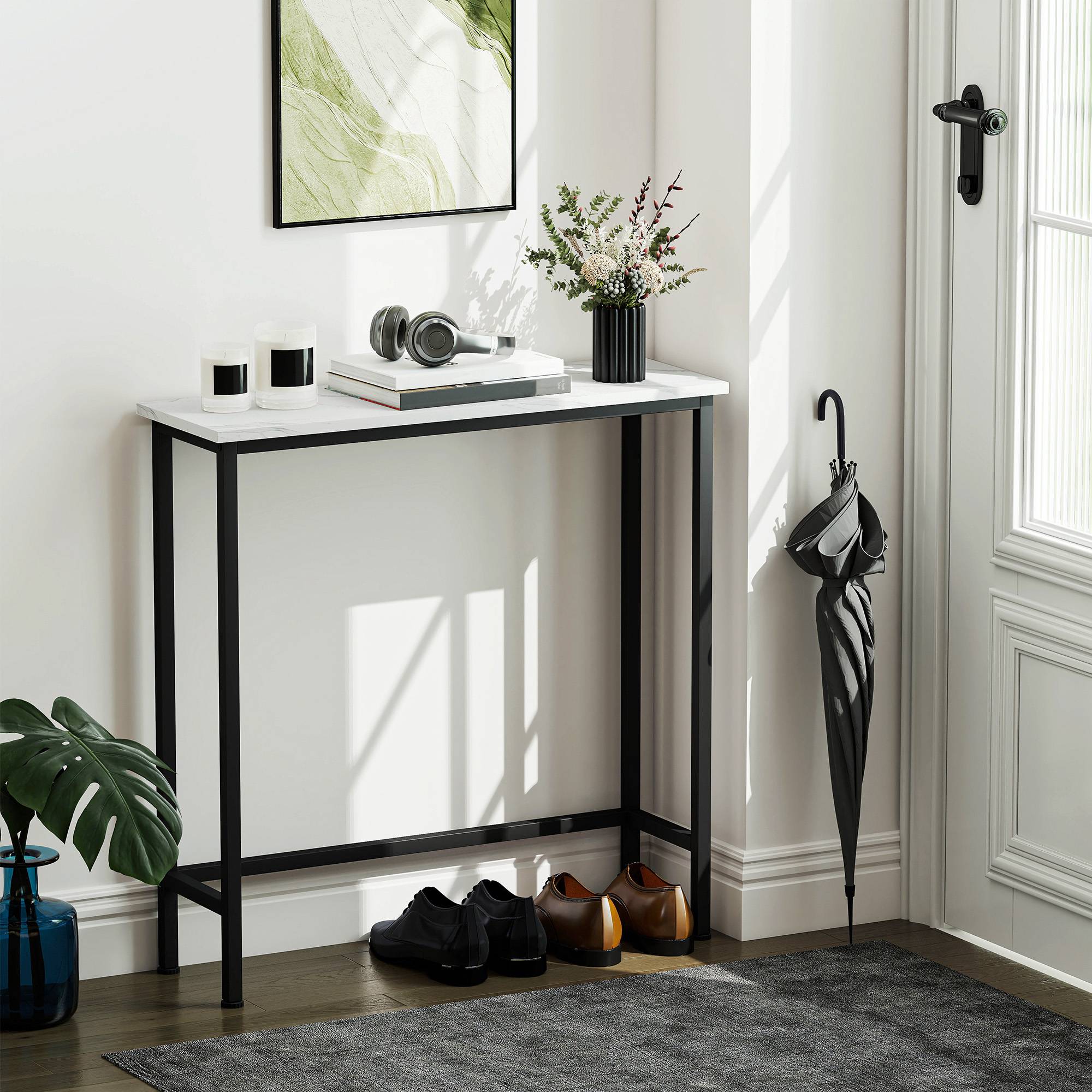 Console, table d'entrée avec pieds réglables et système anti-basculement, 75 x 24 x 76 cm, idéale pour les petits espaces, noire - Image 3