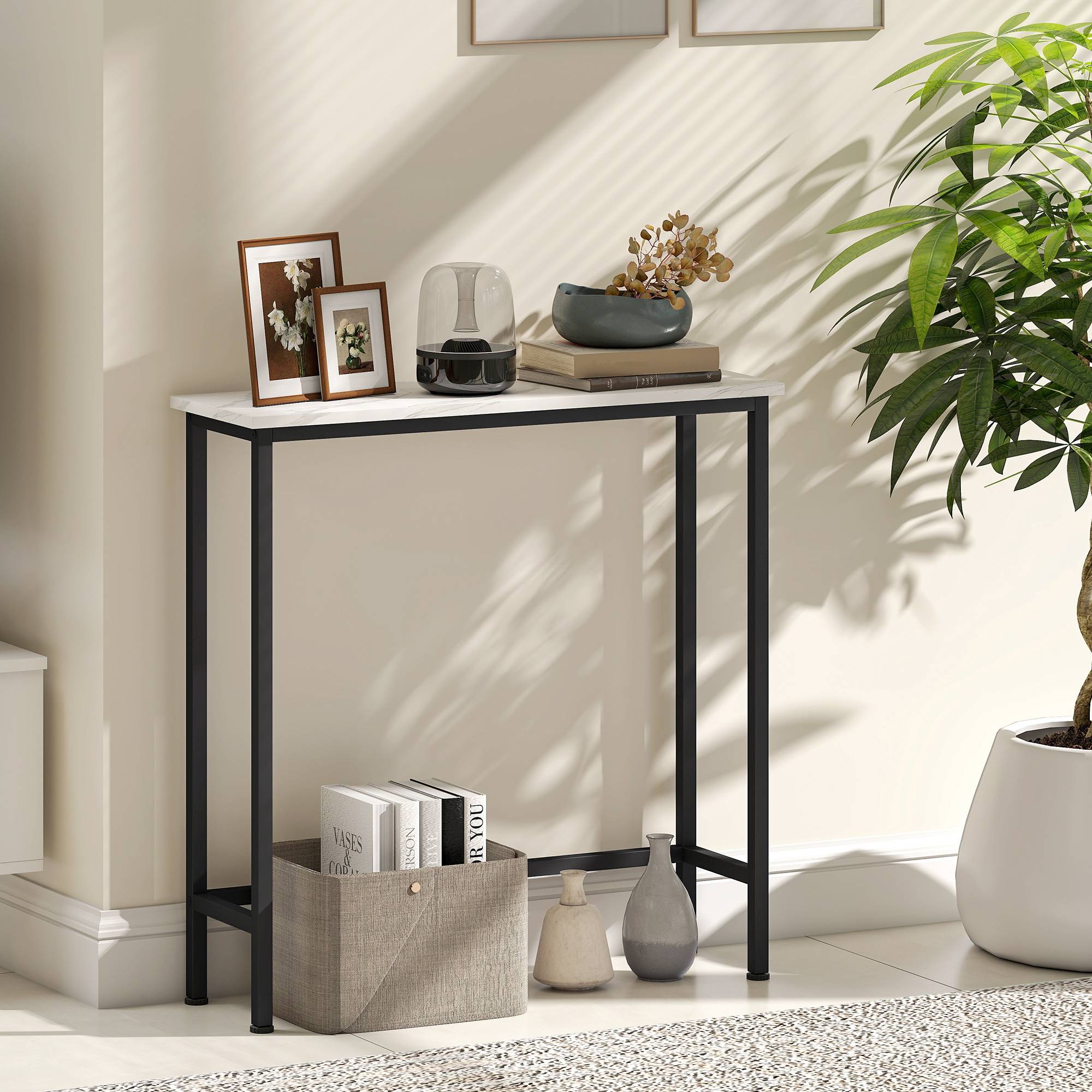 Console, table d'entrée avec pieds réglables et système anti-basculement, 75 x 24 x 76 cm, idéale pour les petits espaces, noire - Image 8