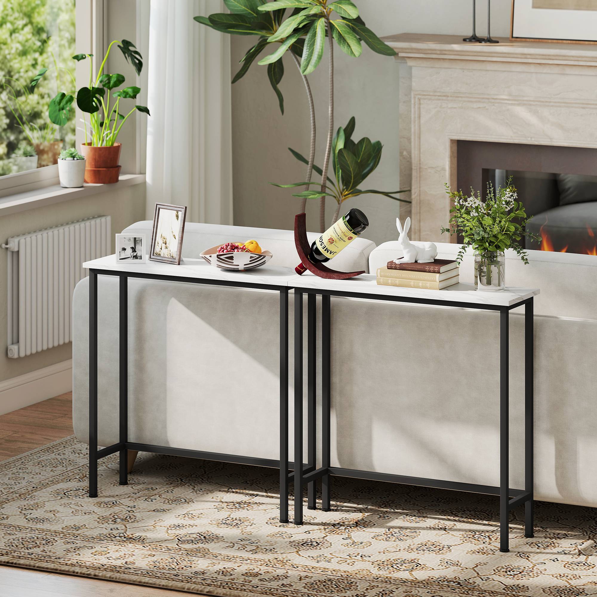 Console, table d'entrée avec pieds réglables et système anti-basculement, 75 x 24 x 76 cm, idéale pour les petits espaces, noire - Image 10