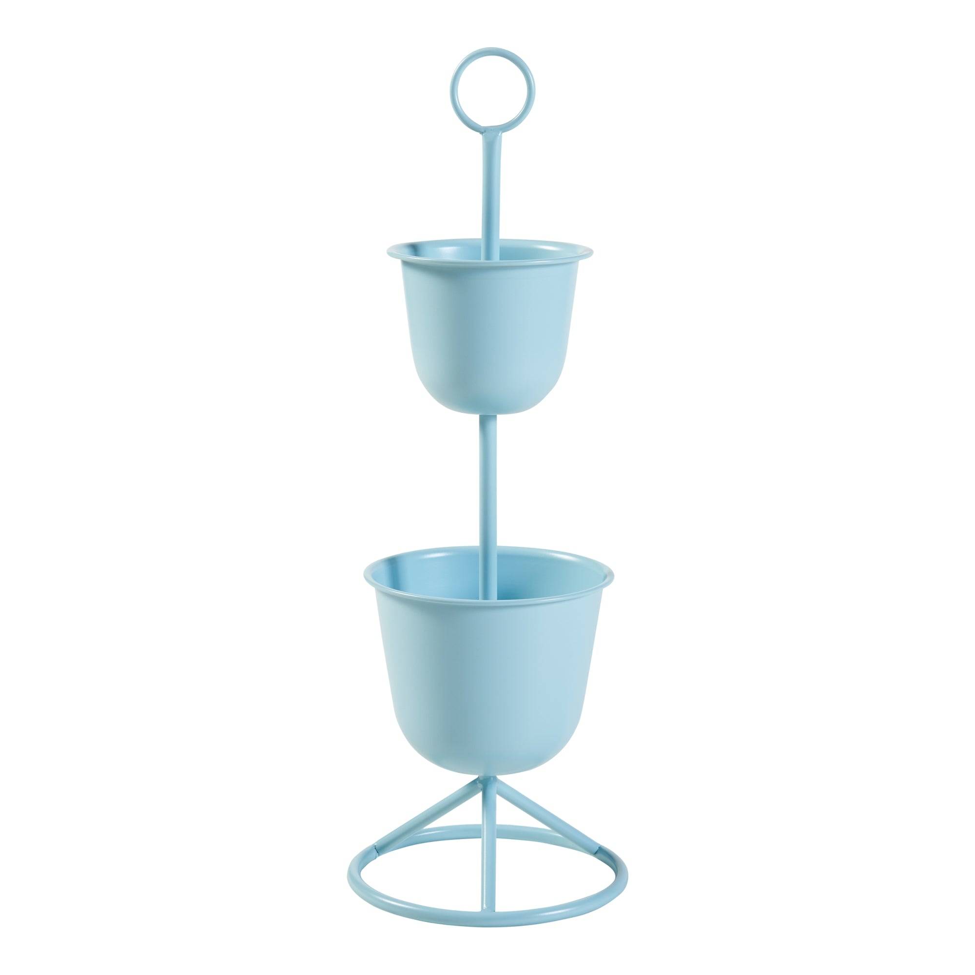 Porte-plantes style intemportel support 77 x 26 cm 2 cache-pots bleu clair - Image 1
