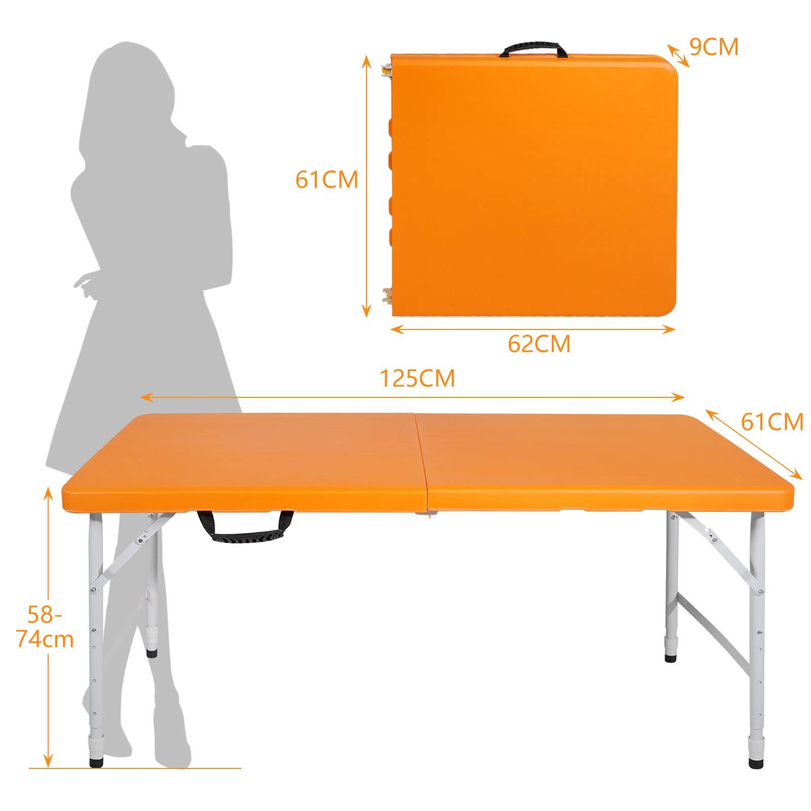Table pliante portable métal et plastique orange 125 x 61 x 74 cm - PANGIVO - Image 6