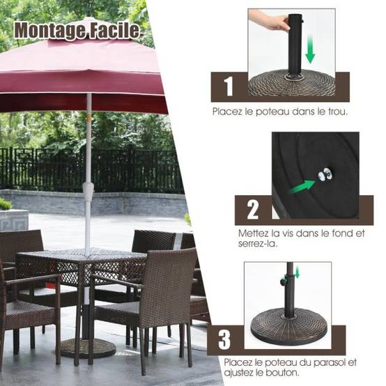 Helloshop26 - Base de parasol de patio 45 cm support de parasol ronde en résine résistant aux intempéries pour poteaux de diamètre 38/ 48 mm jardin plage - Imagen 2