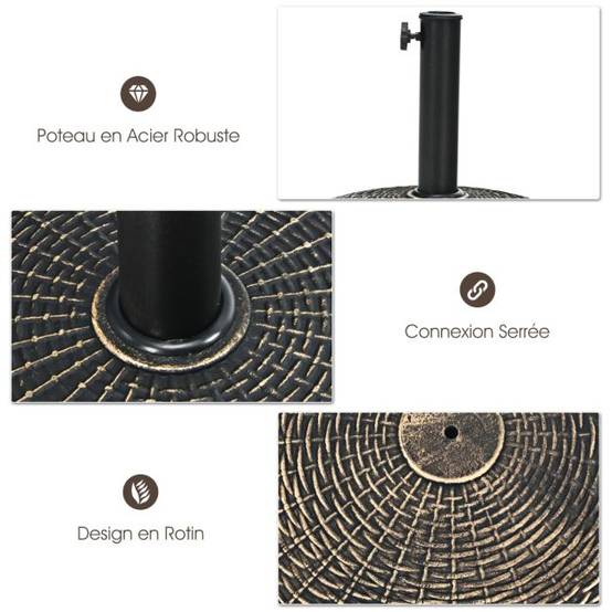Helloshop26 - Base de parasol de patio 45 cm support de parasol ronde en résine résistant aux intempéries pour poteaux de diamètre 38/ 48 mm jardin plage - Imagen 3