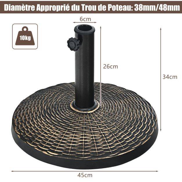 Helloshop26 - Base de parasol de patio 45 cm support de parasol ronde en résine résistant aux intempéries pour poteaux de diamètre 38/ 48 mm jardin plage - Imagen 4
