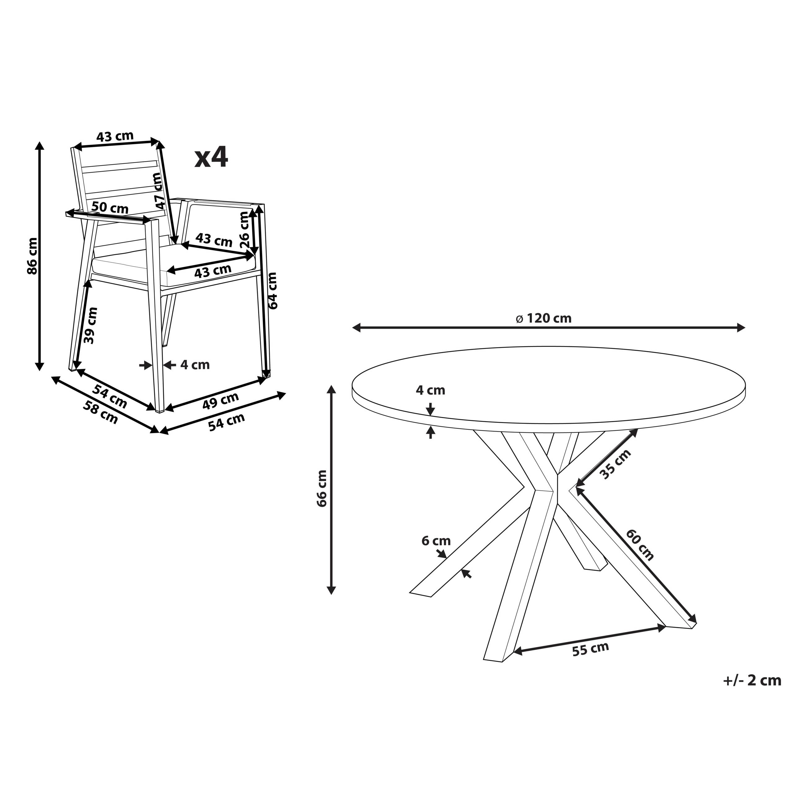 Beliani - Salle à Manger de Jardin Blanc en Aluminium Table Ronde avec 4 Chaises et Coussins Pour Repas Convivial en Extérieur - Imagen 3