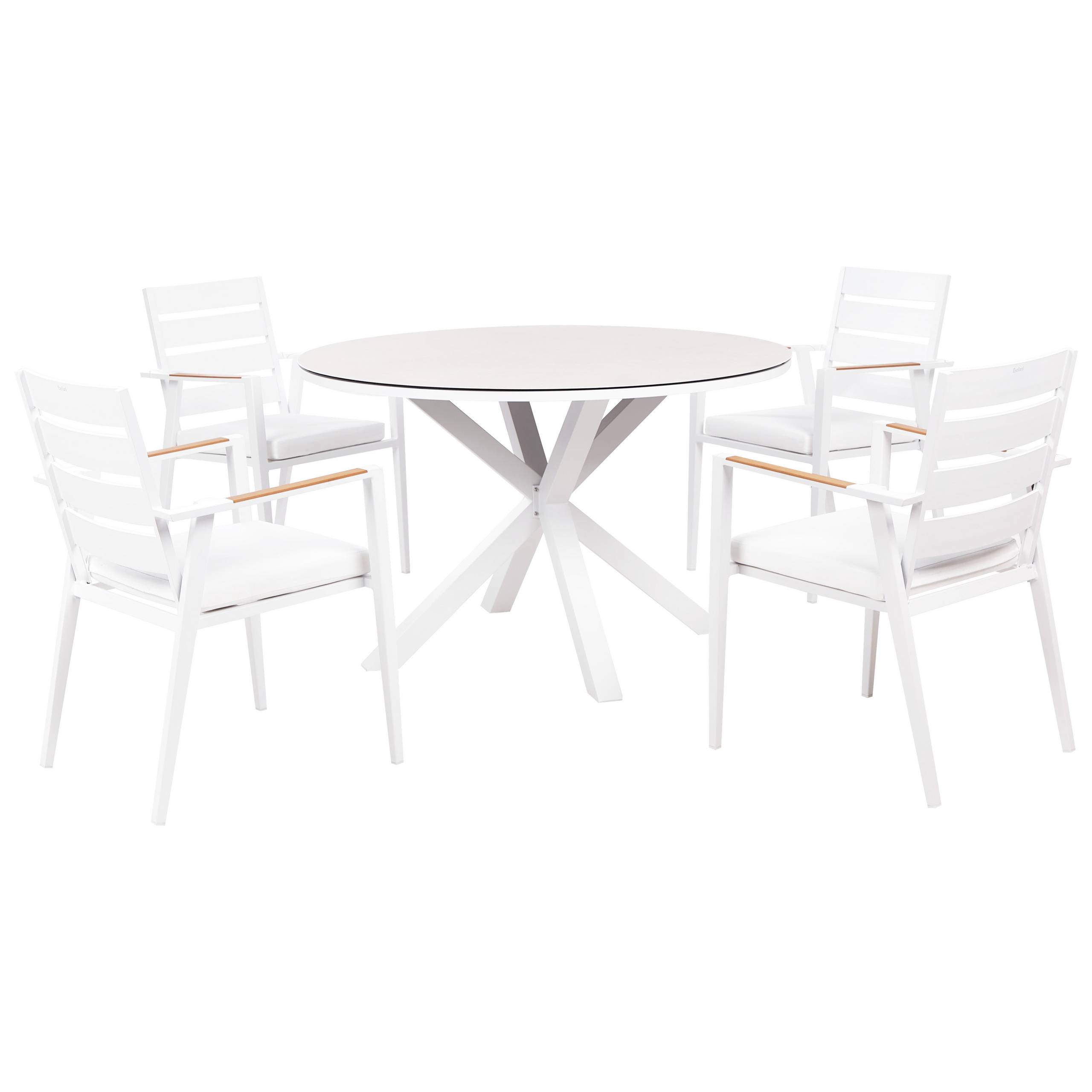 Beliani - Salle à Manger de Jardin Blanc en Aluminium Table Ronde avec 4 Chaises et Coussins Pour Repas Convivial en Extérieur - Imagen 1