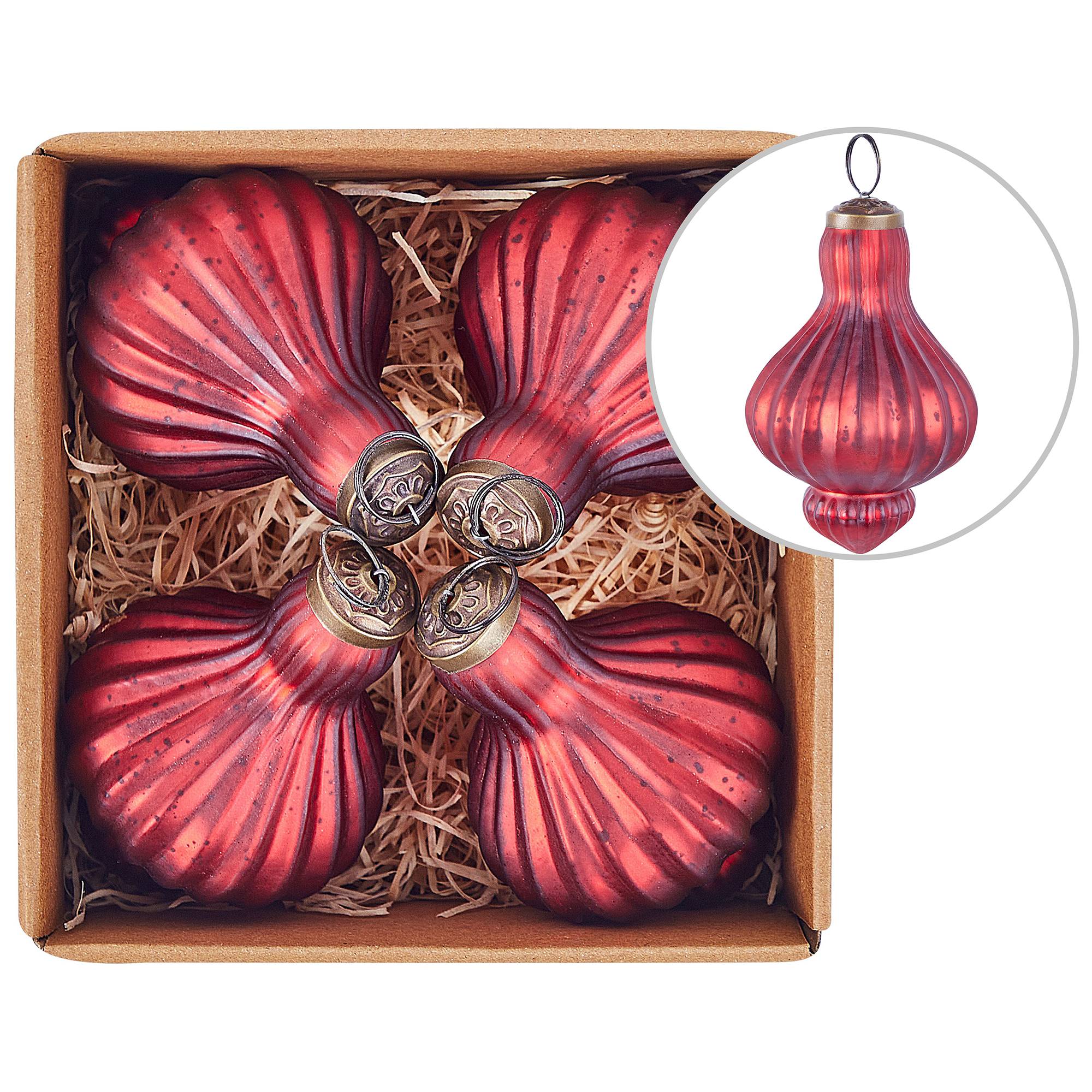 Beliani - Lot de 4 Boules en Verre Rouge à Suspendre au Sapin de Noël Décoration Arbre Fêtes Effet Vieilli Vintage Fait à la Main - Imagen 1
