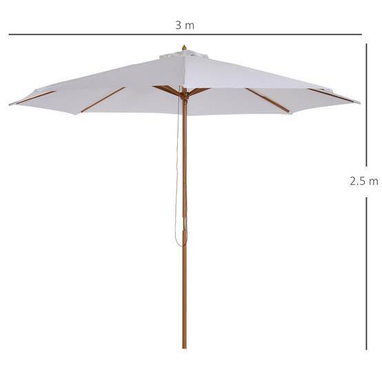 Parasol droit bois et bambou pour terrasse et jardin toile anti-UV 300cm blanc crème - ComfortXL Outdoor Living - Image 3