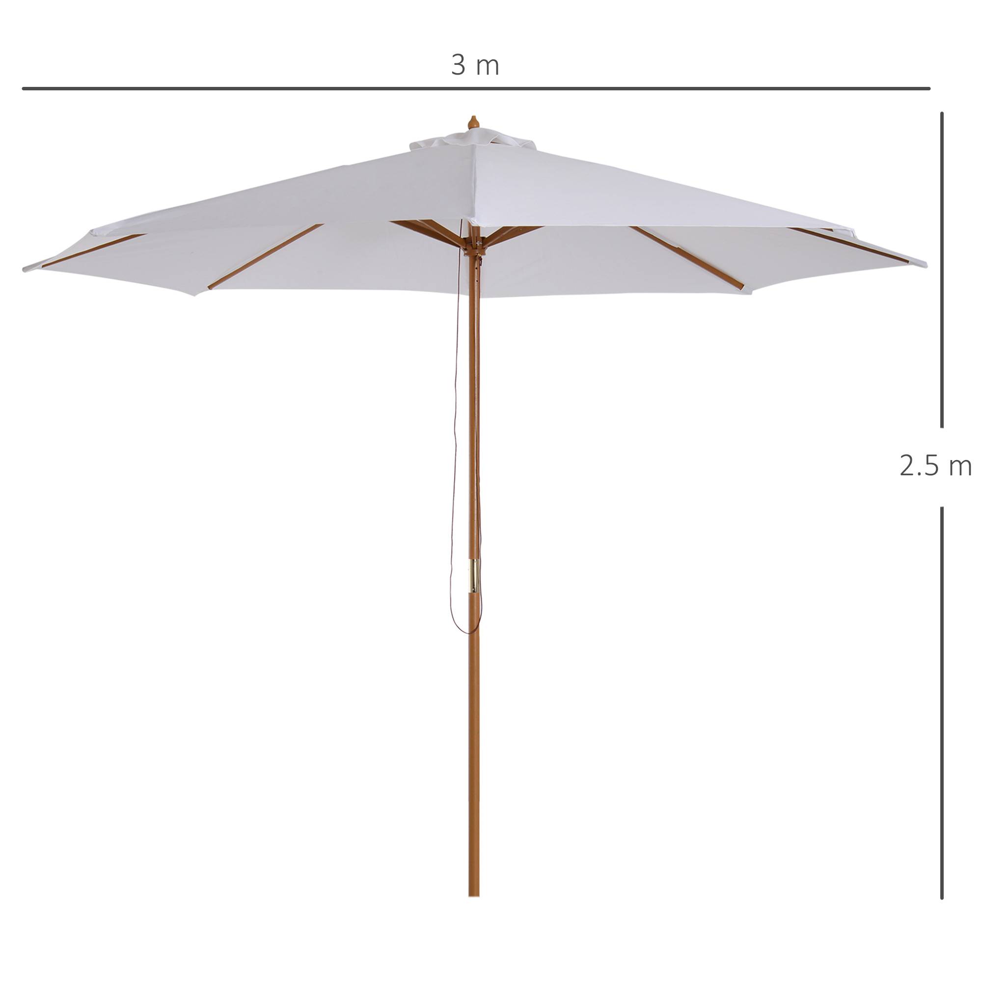 Parasol droit bois et bambou pour terrasse et jardin toile anti-UV 300cm blanc crème - ComfortXL Outdoor Living - Image 3