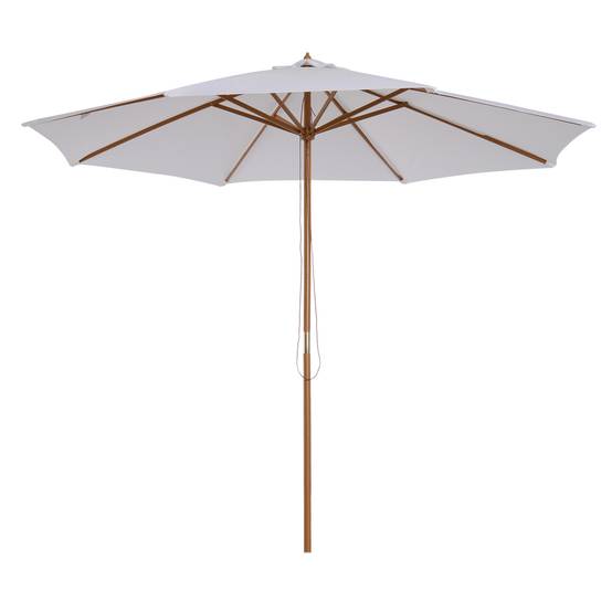 Parasol droit bois et bambou pour terrasse et jardin toile anti-UV 300cm blanc crème - ComfortXL Outdoor Living - Image 2
