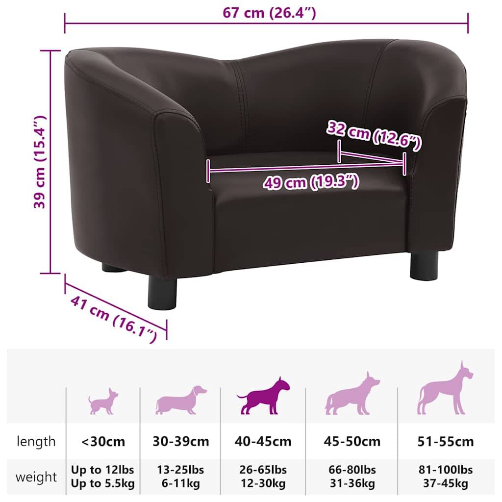 Vidaxl - Canapé pour chien Marron 67x41x39 cm Similicuir vidaXL 170947 - Imagen 3