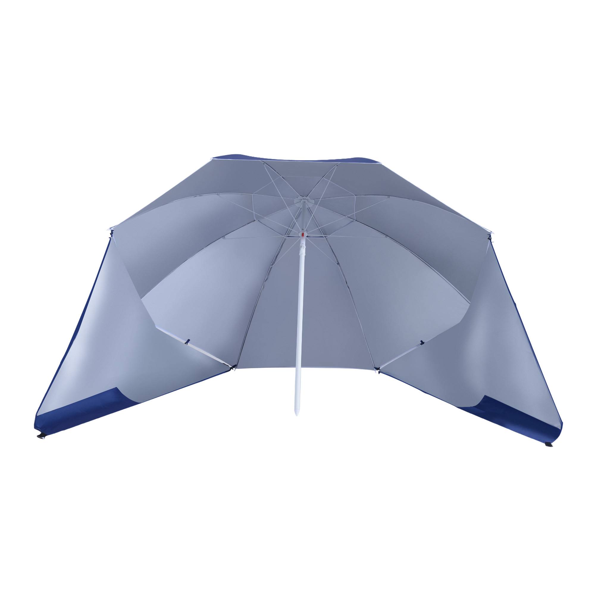 Parasol de plage 2 en 1 avec 2 panneaux lateraux, anti-UV, sac transport Ø210x222cm, bleu - Image 2