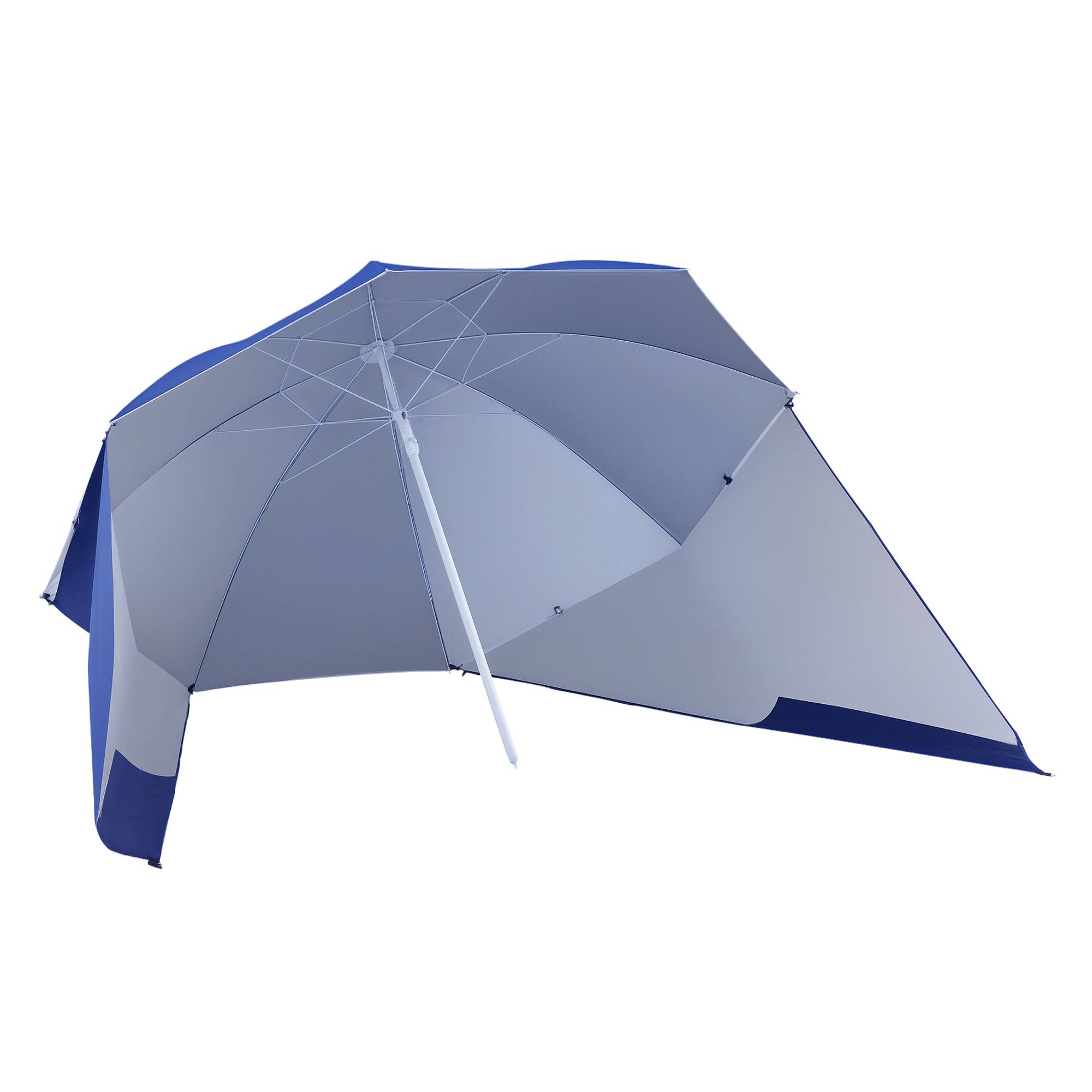 Parasol de plage 2 en 1 avec 2 panneaux lateraux, anti-UV, sac transport Ø210x222cm, bleu - Image 1