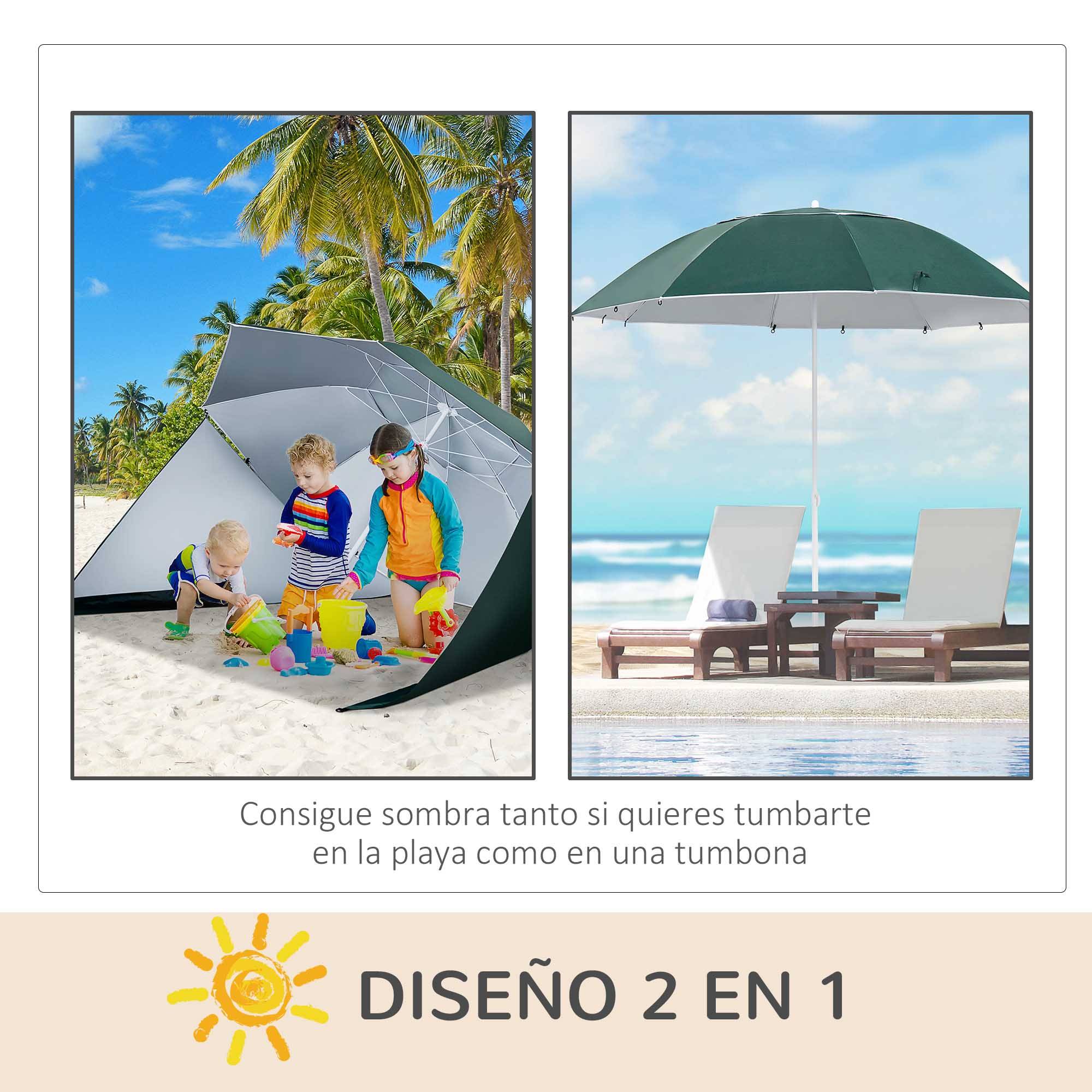 Parasol de plage 2 en 1 avec 2 panneaux lateraux, anti-UV, sac transport Ø210x222cm, bleu - Image 9