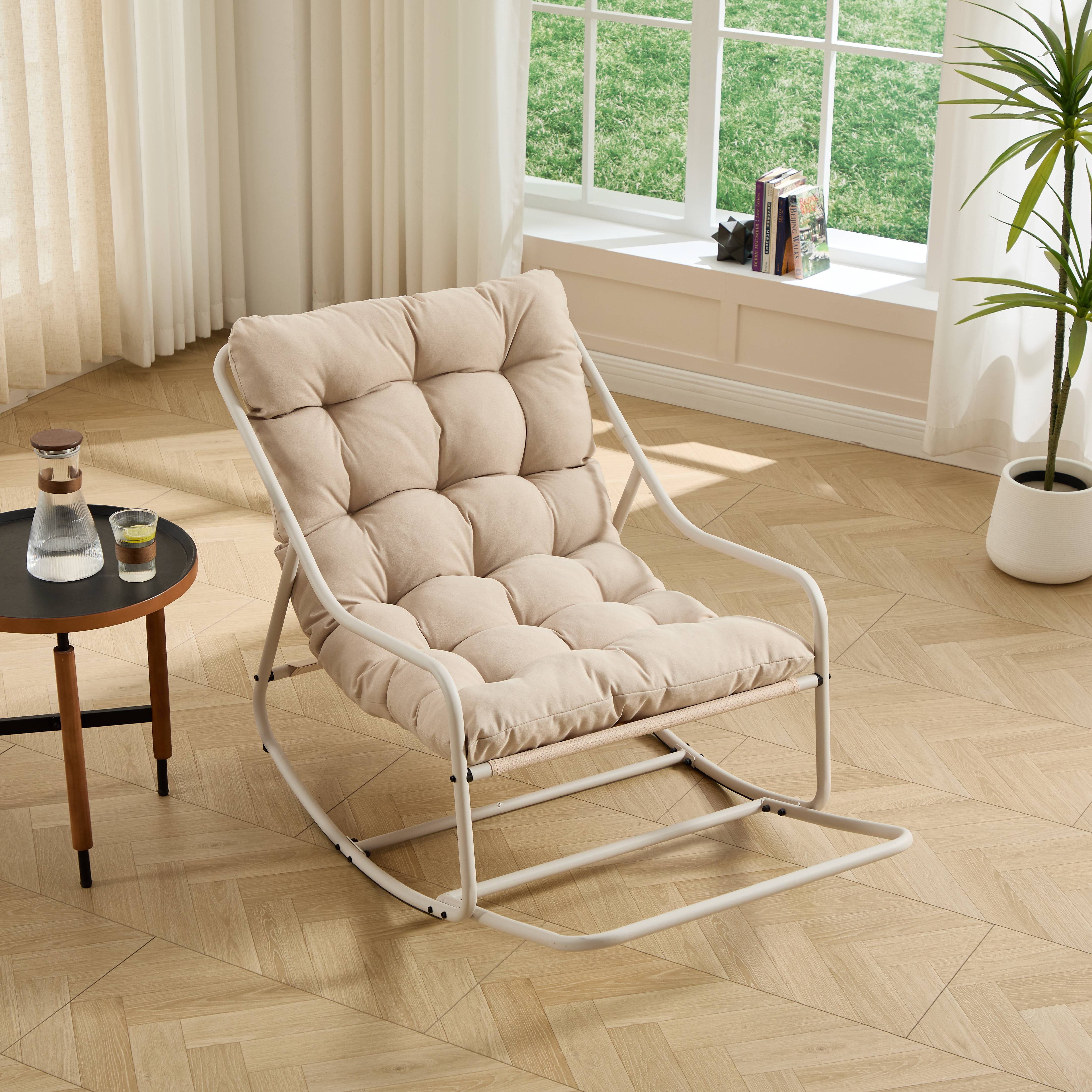 ComfortXL - Fauteuil à bascule extérieur acier salon jardin relaxation coussin épais beige - ComfortXL Outdoor Living - Image 1