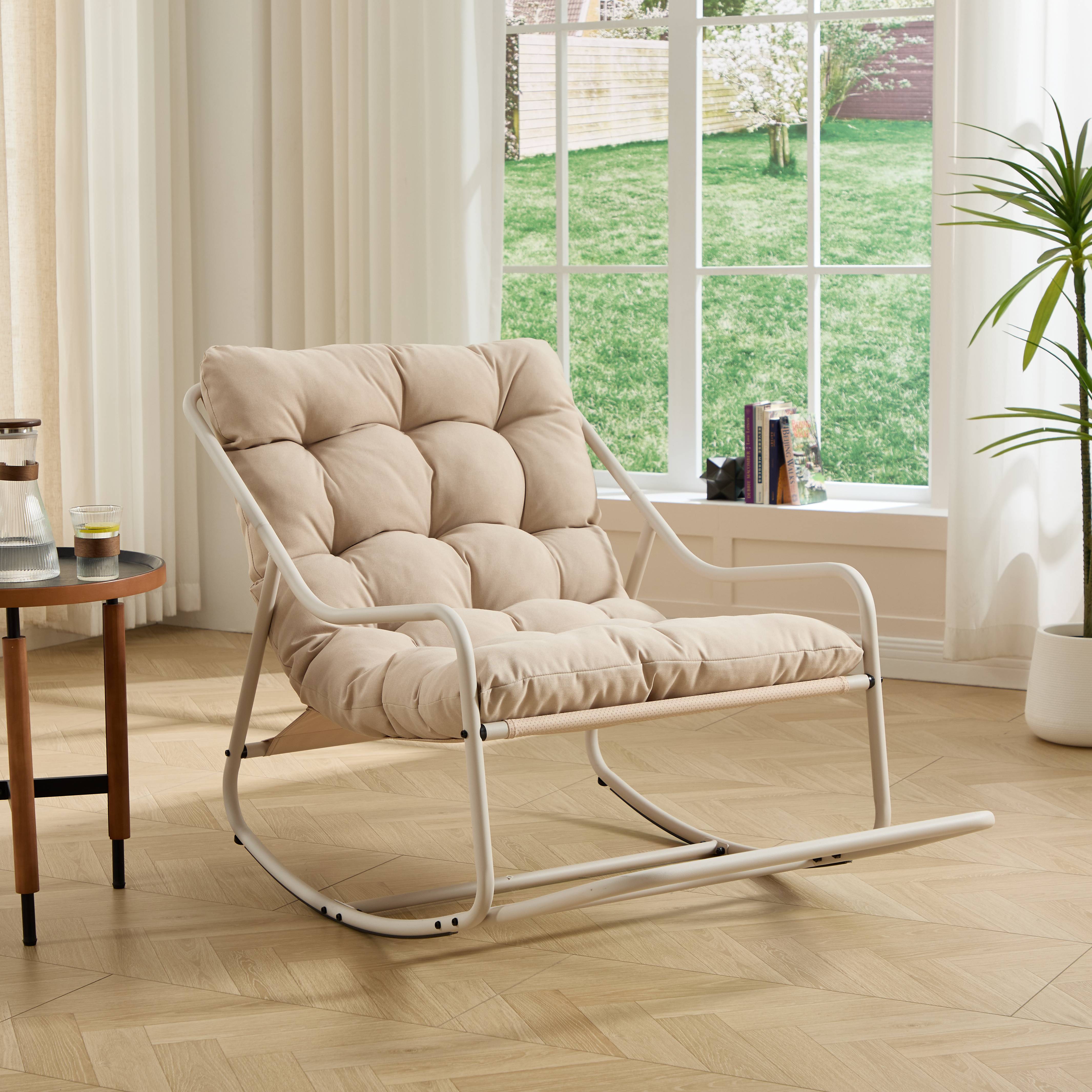 ComfortXL - Fauteuil à bascule extérieur acier salon jardin relaxation coussin épais beige - ComfortXL Outdoor Living - Image 8