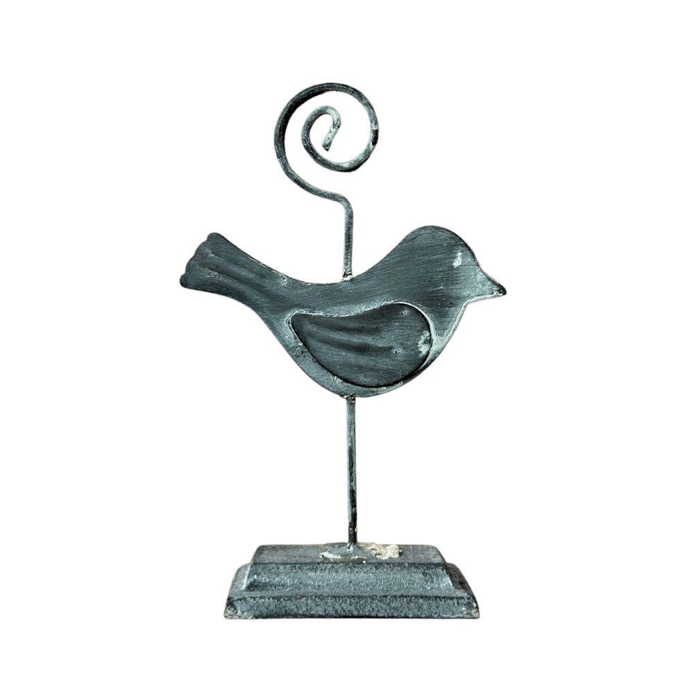 ~ Porte photo en forme d'oiseau en métal gris 12,5 x 8 cm Chemin de campagne