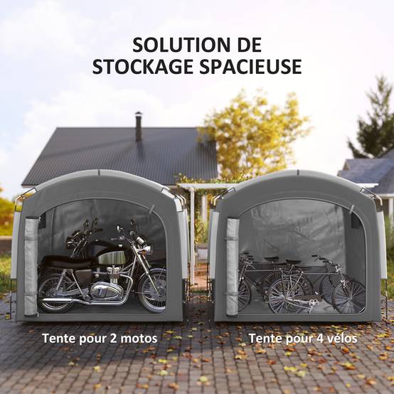 Outsunny - Tente de vélo portable 205x140x188 cm rangement extérieur pour 3-4 vélos avec 2 poches latérales gris foncé - Outsunny - Image 4