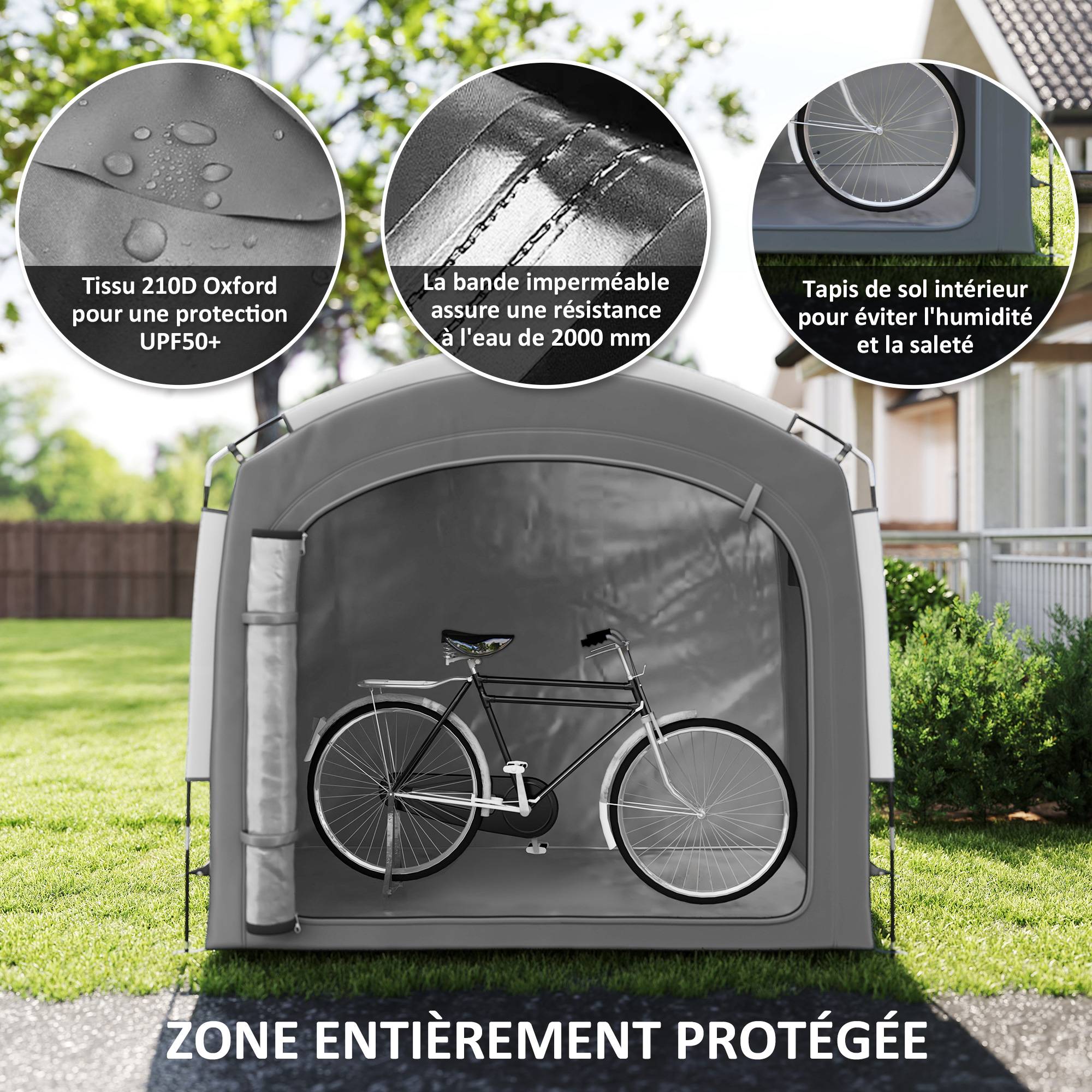 Outsunny - Tente de vélo portable 205x140x188 cm rangement extérieur pour 3-4 vélos avec 2 poches latérales gris foncé - Outsunny - Image 5