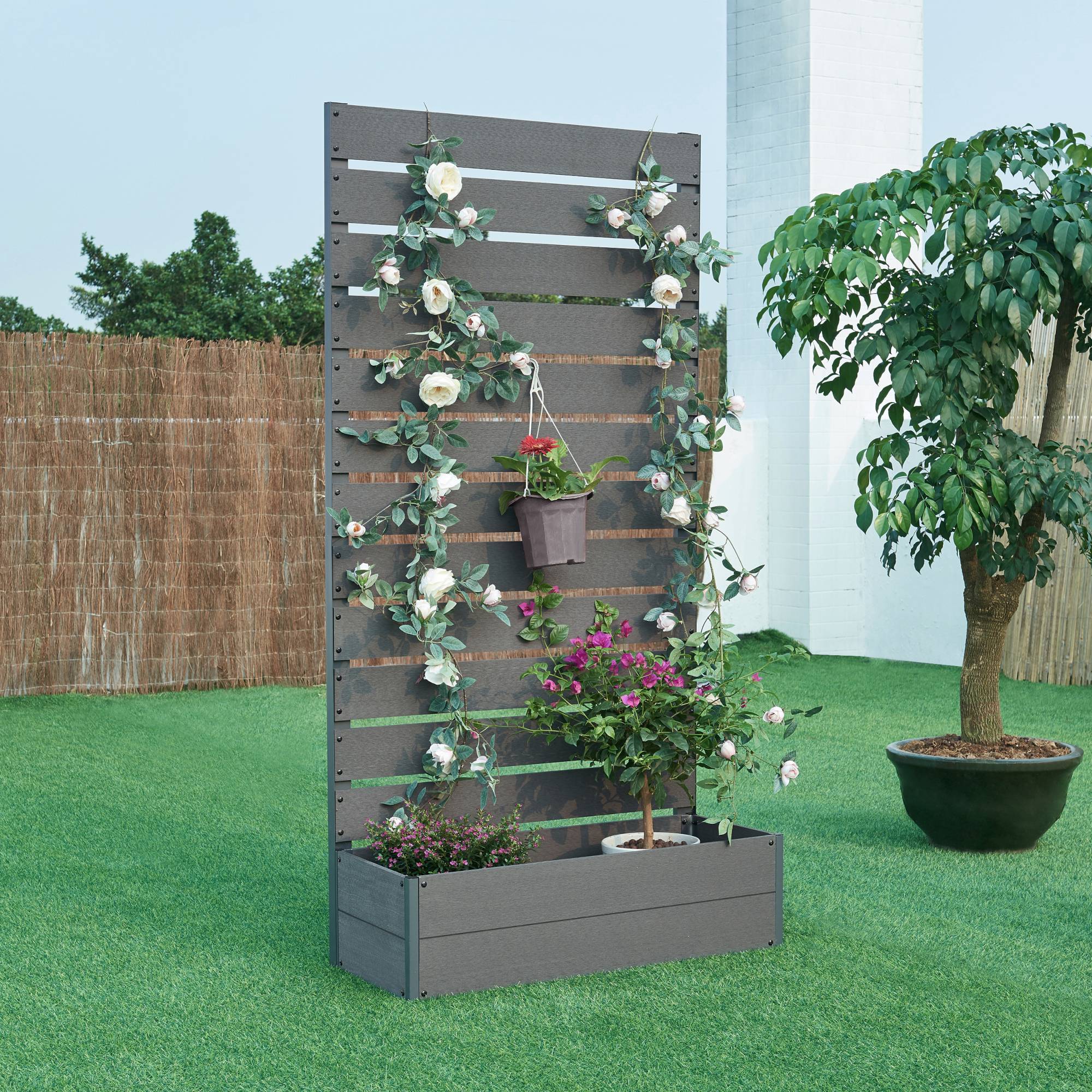 [en.casa] - Jardinière avec brise-vue Heerde bois composite 180 x 90 x 38 cm gris [en.casa] - Imagen 2