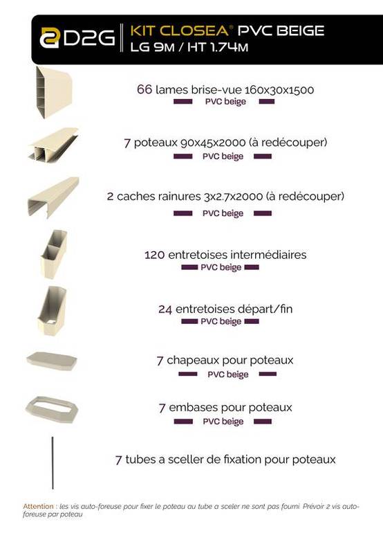 Closea - Kit cloture - Lame 16cm - PVC Beige - LG: 9m x H: 1m74 Closea - Imagen 4