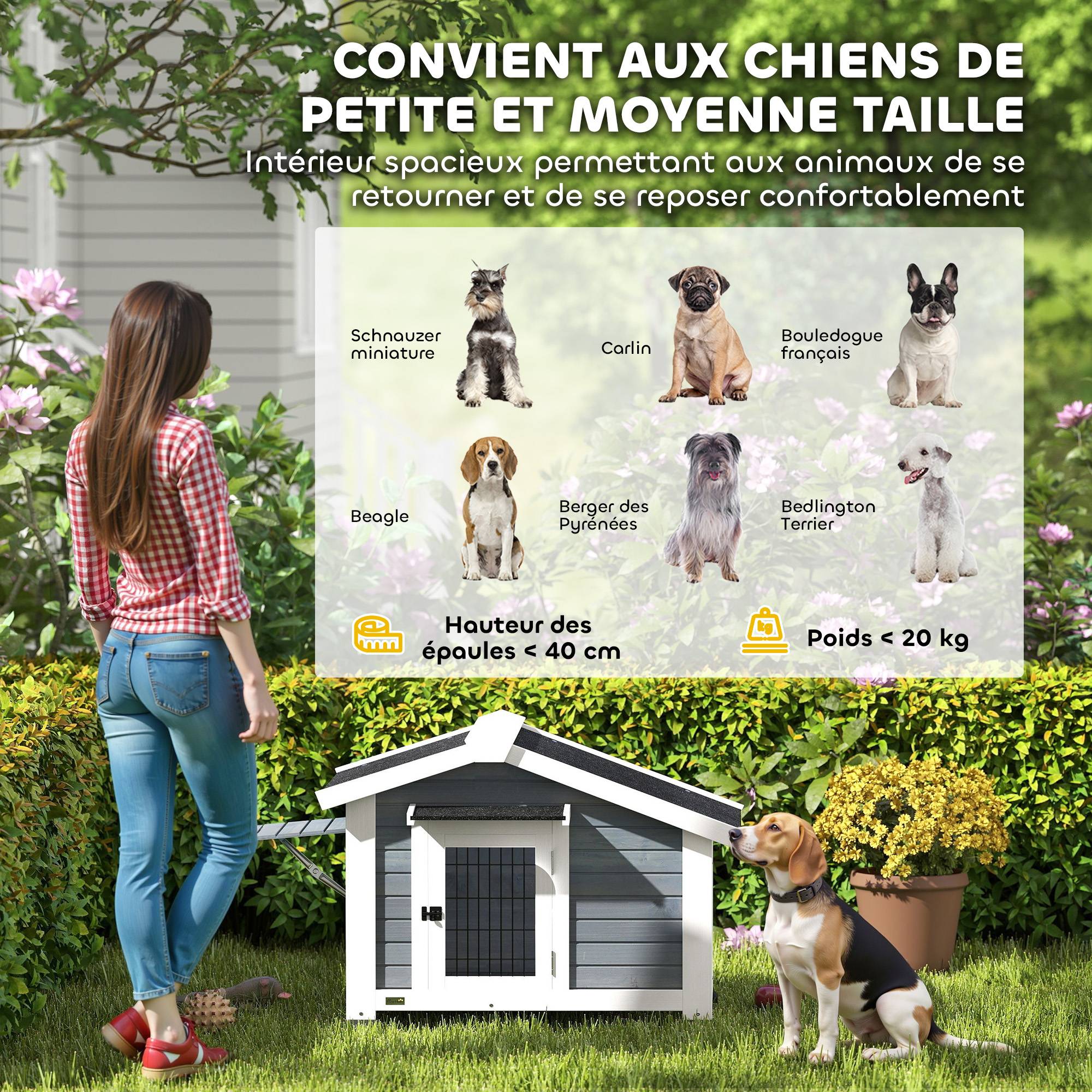 Niche chien extérieur bois abri jardin plancher amovible toit étanche 98x76x69cm gris - ComfortXL Outdoor Living - Image 9