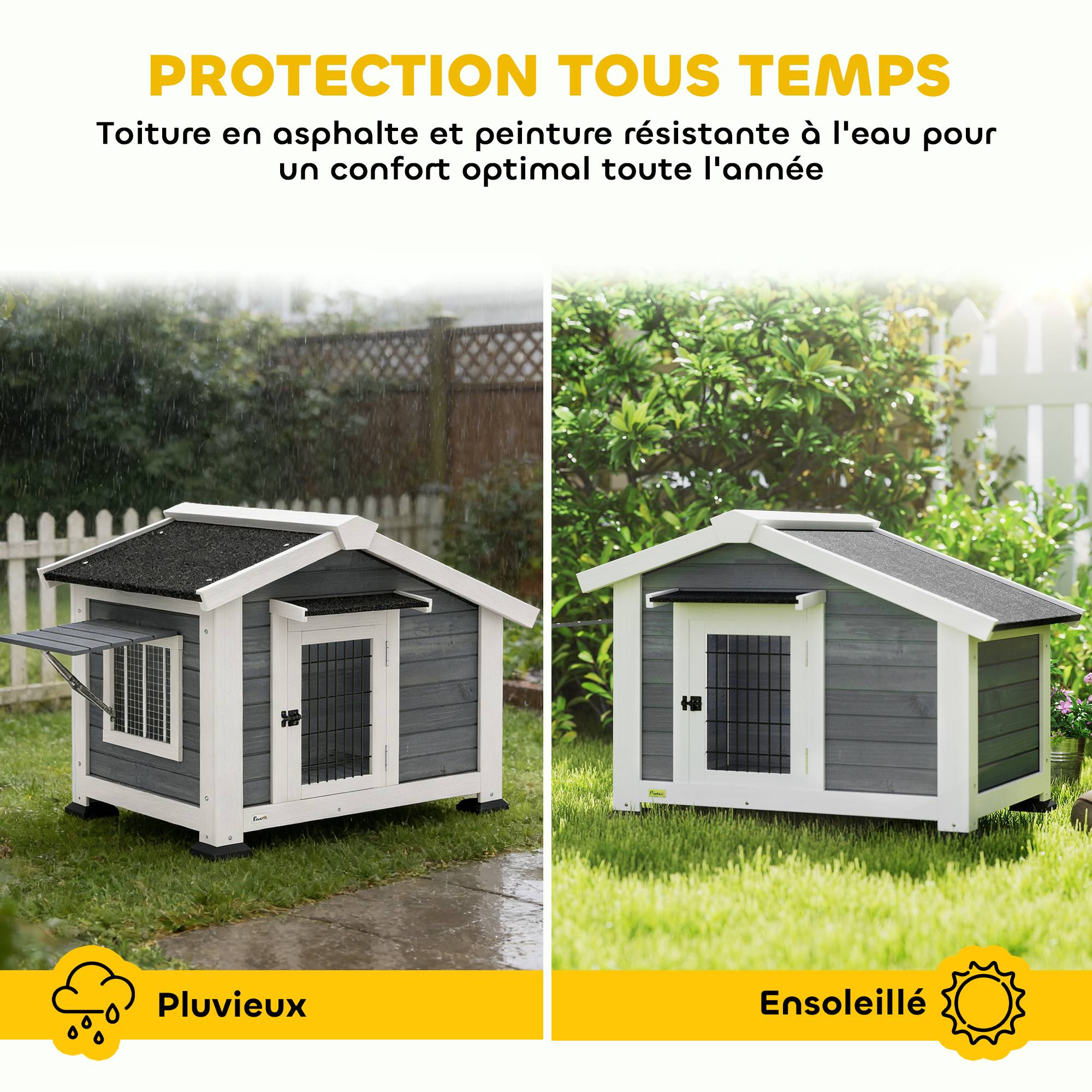 Niche chien extérieur bois abri jardin plancher amovible toit étanche 98x76x69cm gris - ComfortXL Outdoor Living - Image 7