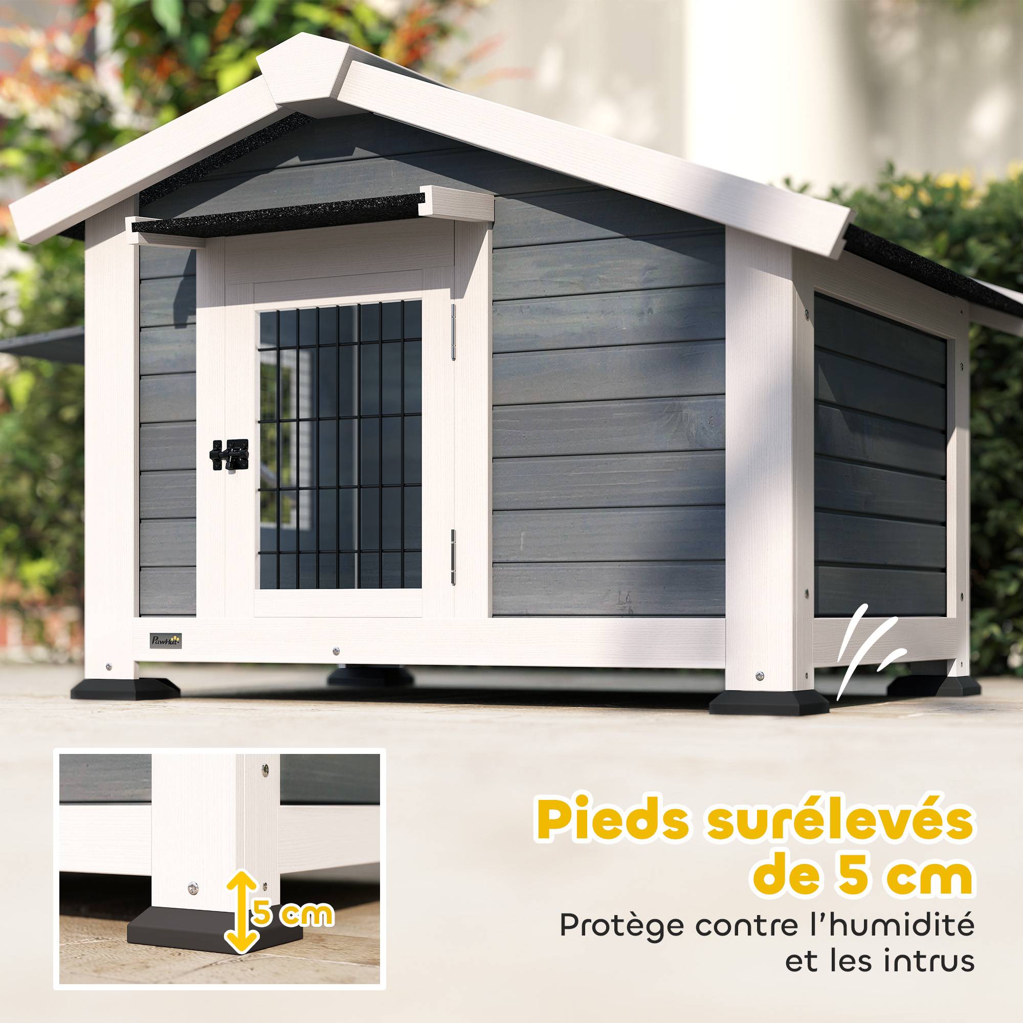 Niche chien extérieur bois abri jardin plancher amovible toit étanche 98x76x69cm gris - ComfortXL Outdoor Living - Image 8
