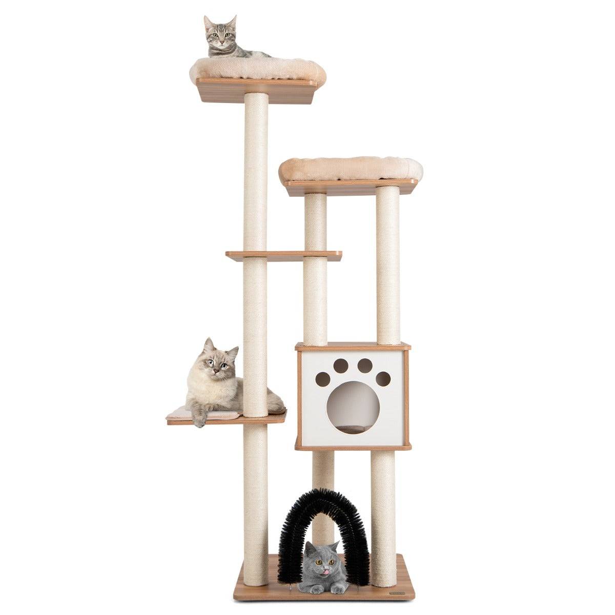 Helloshop26 - Arbre à chat 175cm à 6 niveaux avec niche et coussin amovible grande tour de jeu pour chat avec poteaux en sisal beige - Imagen 1