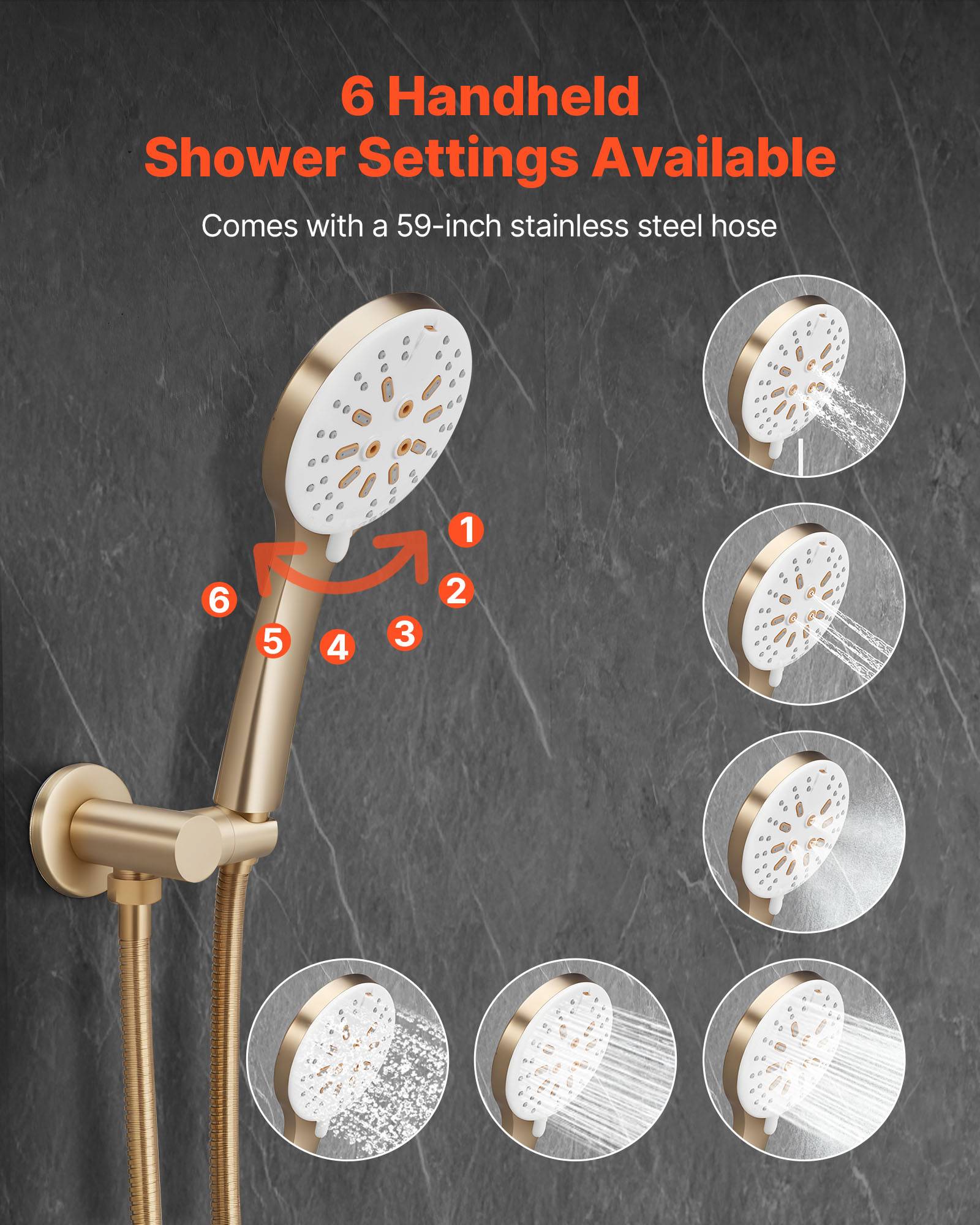 Vevor - VEVOR Kit de Douche avec Douchette de Tête Ronde 25,4 cm et à Main Or Brossé - Image 3