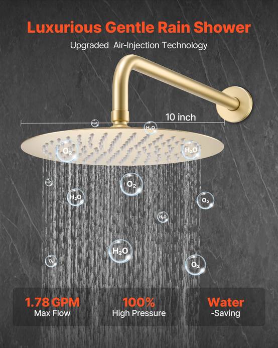 Vevor - VEVOR Kit de Douche avec Douchette de Tête Ronde 25,4 cm et à Main Or Brossé - Image 2