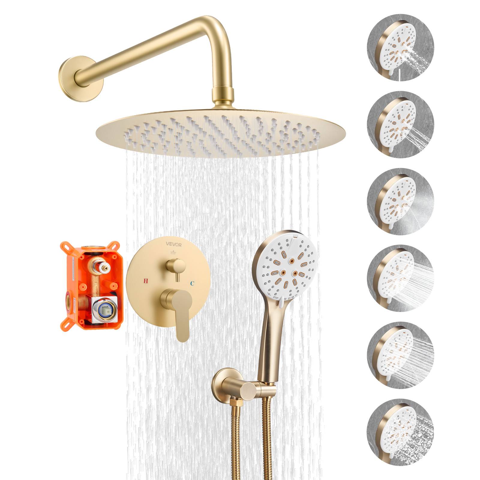Vevor - VEVOR Kit de Douche avec Douchette de Tête Ronde 25,4 cm et à Main Or Brossé