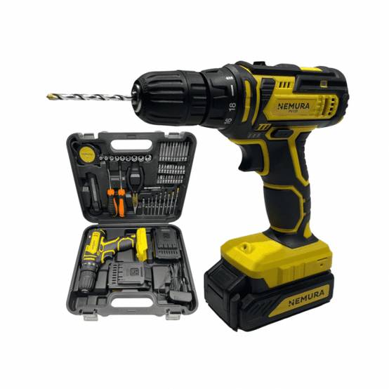 Nemura - Perceuse Visseuse 20V NEMURA + 2 Batteries 1,5 Ah + Chargeur rapide + Malette avec 54 Accessoires - Image 1