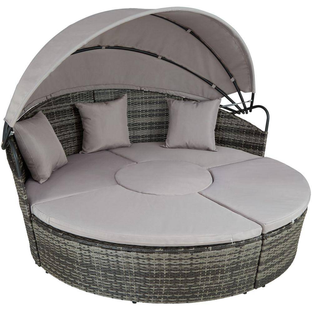 Helloshop26 - Bain de soleil transat meuble jardin rond modulable gris - Imagen 1