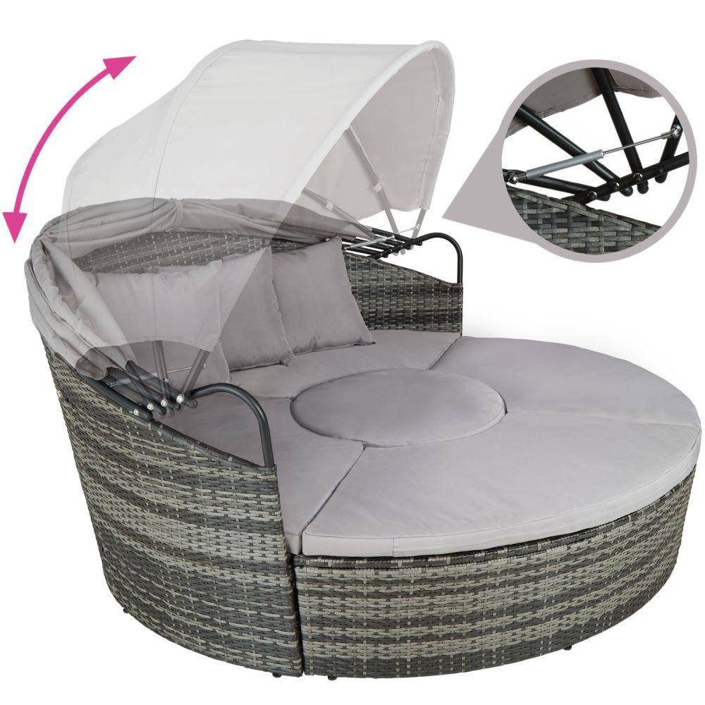 Helloshop26 - Bain de soleil transat meuble jardin rond modulable gris - Imagen 3