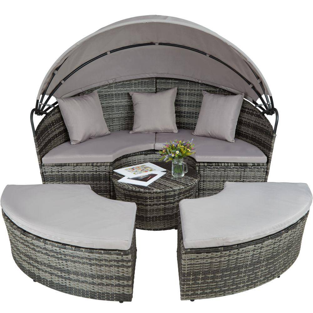 Helloshop26 - Bain de soleil transat meuble jardin rond modulable gris - Imagen 2