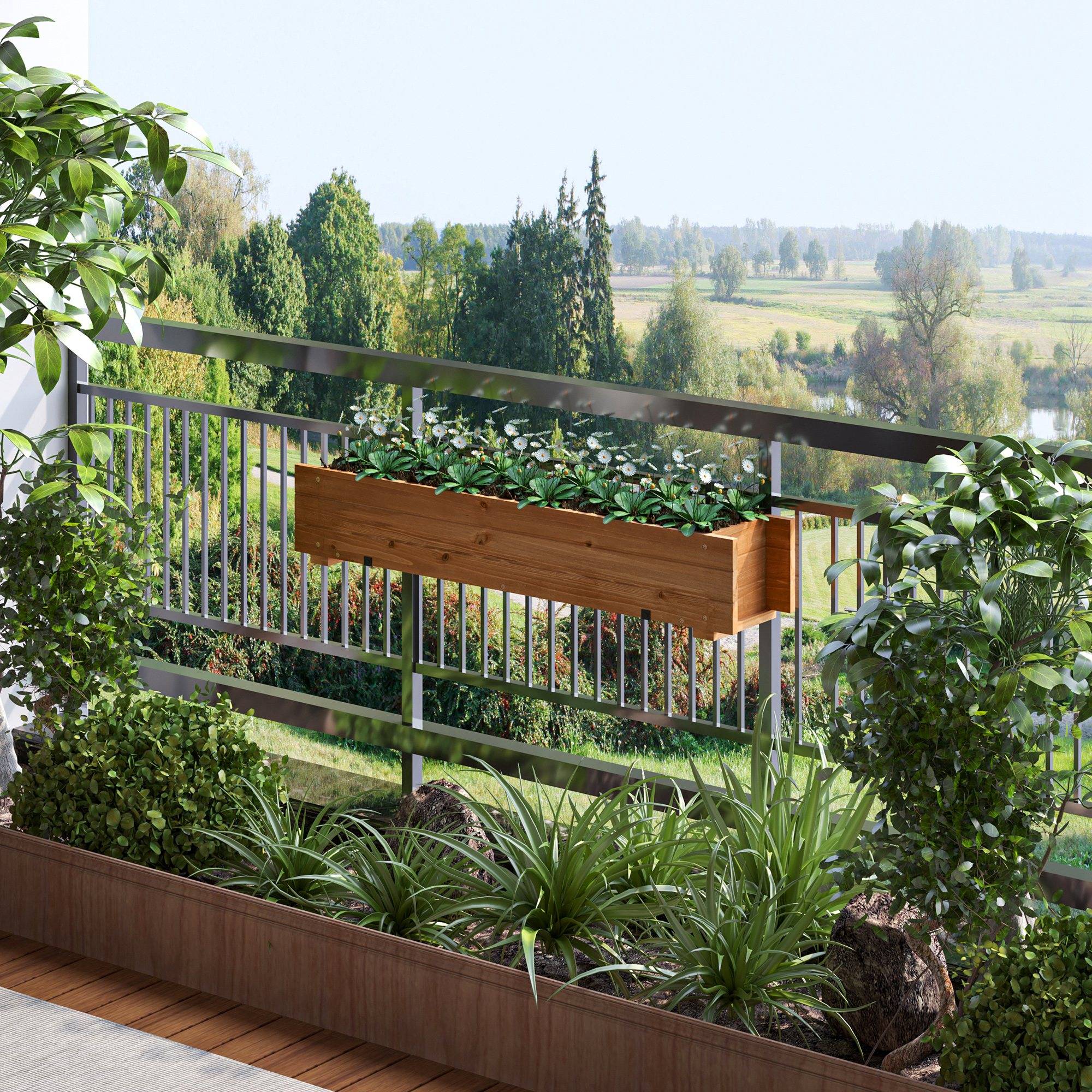Jardinière en bois avec 2 crochets de suspension pour la culture de plantes et de fleurs d'extérieur 91 x 18 x 16,5 cm Naturel - Image 4