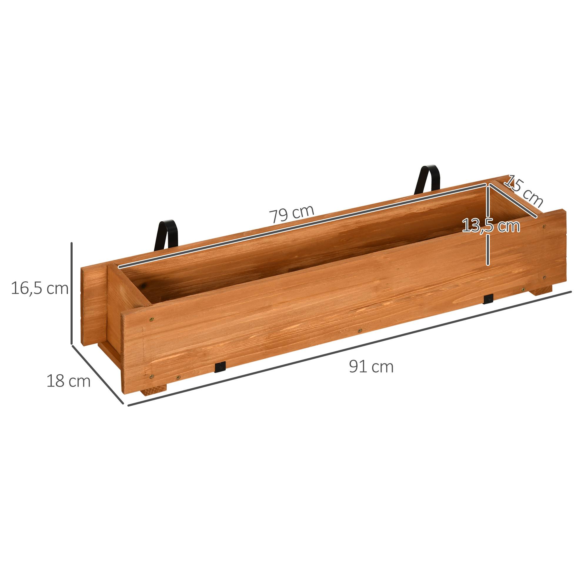 Jardinière en bois avec 2 crochets de suspension pour la culture de plantes et de fleurs d'extérieur 91 x 18 x 16,5 cm Naturel - Image 5