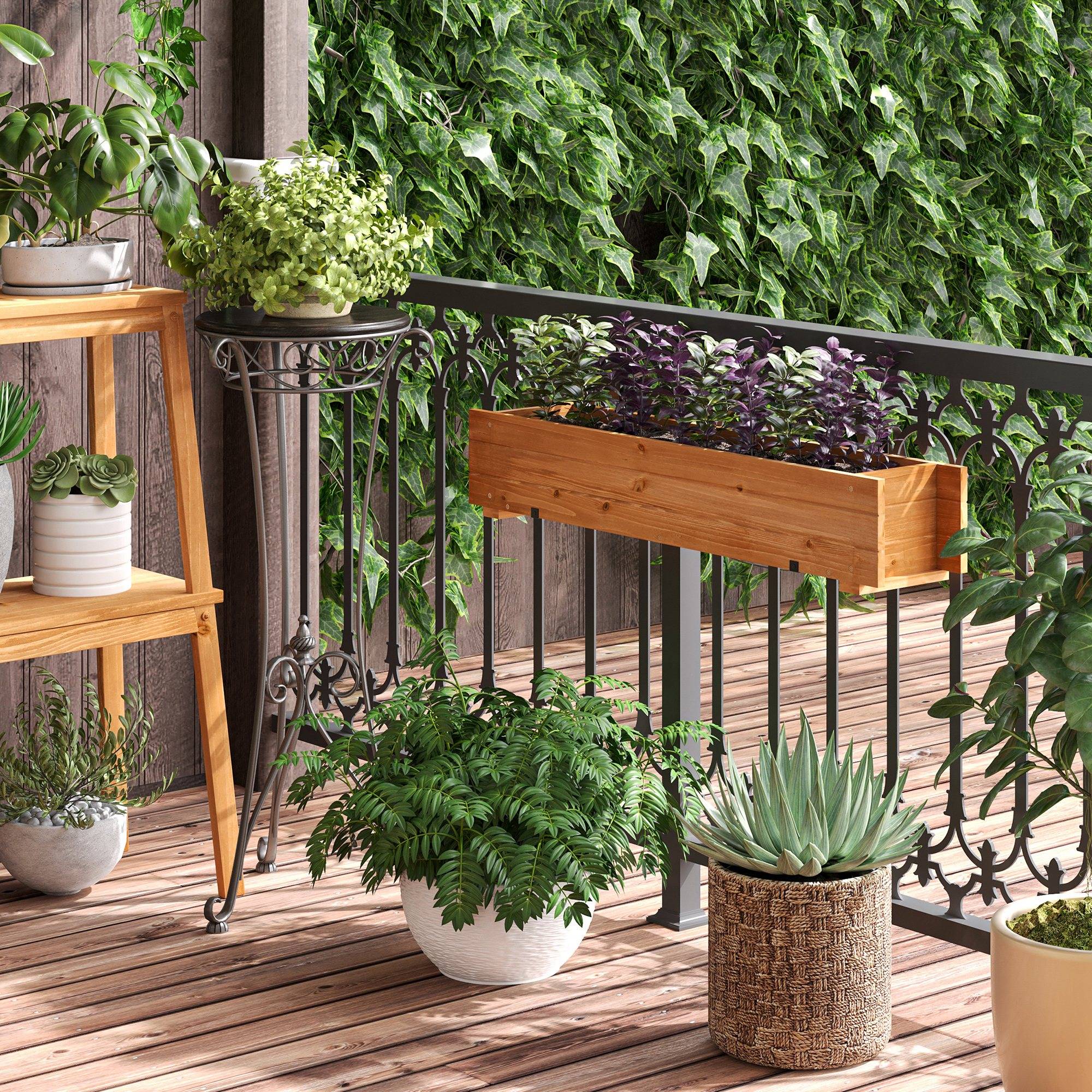 Jardinière en bois avec 2 crochets de suspension pour la culture de plantes et de fleurs d'extérieur 91 x 18 x 16,5 cm Naturel - Image 3