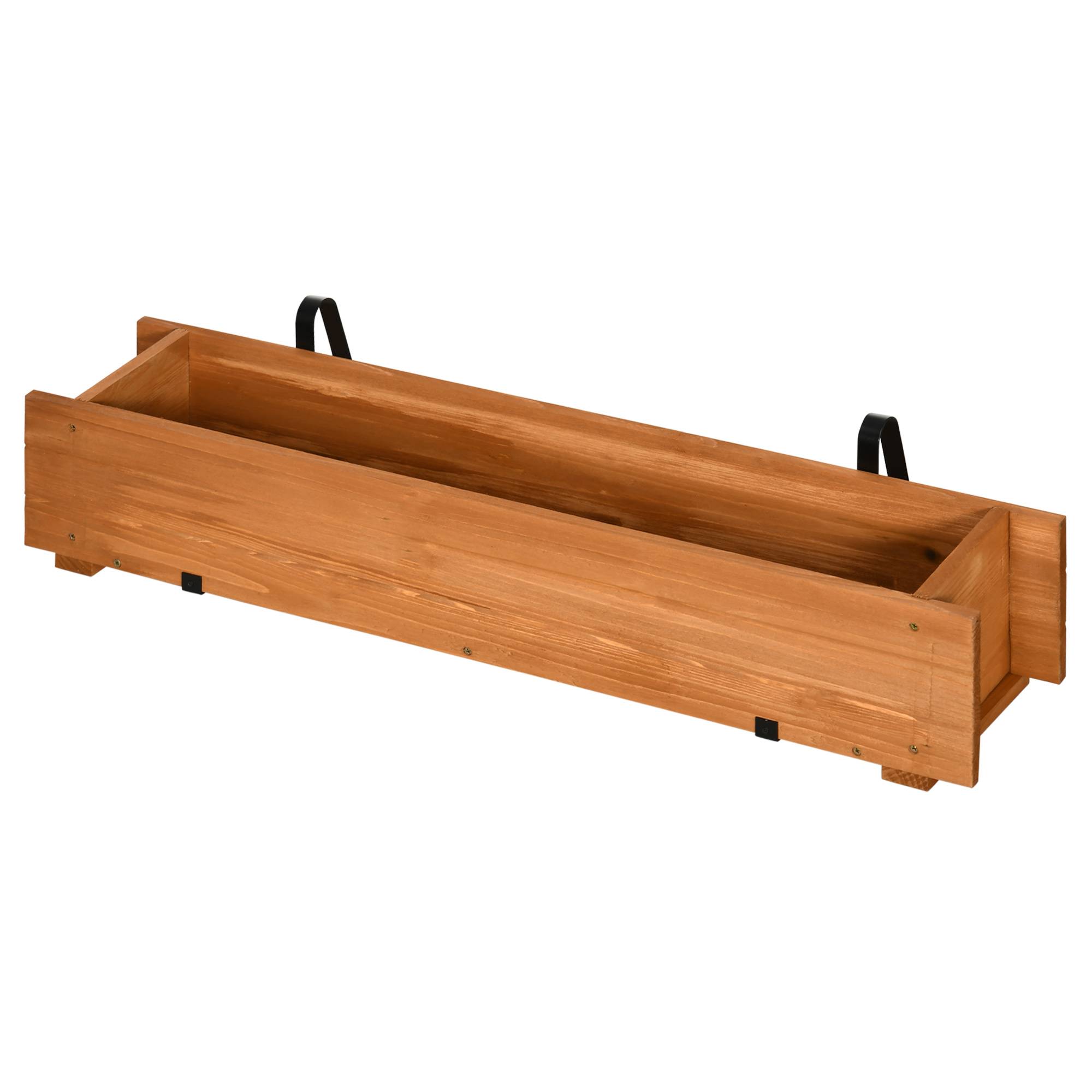 Jardinière en bois avec 2 crochets de suspension pour la culture de plantes et de fleurs d'extérieur 91 x 18 x 16,5 cm Naturel - Image 1