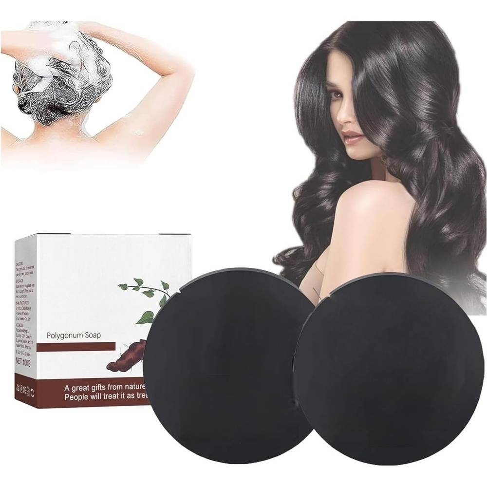 Savon-Lot de 2 savons shampooing Polygonum Multiflorum 100g - Cheveux noirs et épais - Living123 - Image 1