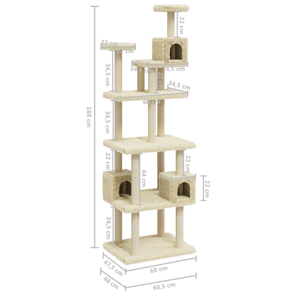 Vidaxl - Arbre à chat avec griffoirs en sisal Crème 188 cm vidaXL 171488 - Imagen 3