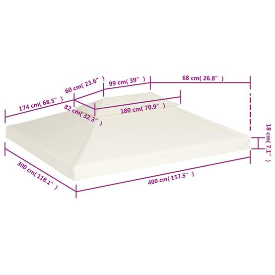 Toile de Rechange Tonnelle 3x4m Polyester 310g/m² Imperméable pour Jardin Double Toit Blanc Crème - ComfortXL Outdoor Living - Image 6