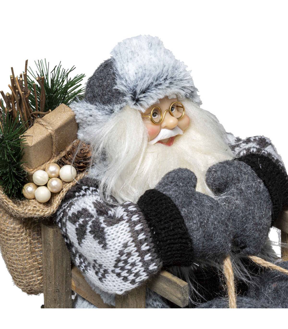 Fééric Lights & Christmas - Père Noël Chapka grise sur sa luge 26 x 15 x 26 cm - Imagen 2